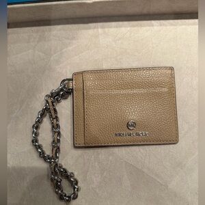 Michael Kors beige card holder with chain